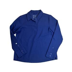 Figs Nala Long Sleeve Scrub Polo Top NAVY BLUE Small